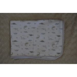 Kyle & Deena Dinosaur Baby Blanket Gray White Tan Clouds Trees Security Lovey